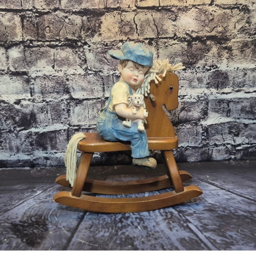 Vintage Boy Rocking Wooden Horse